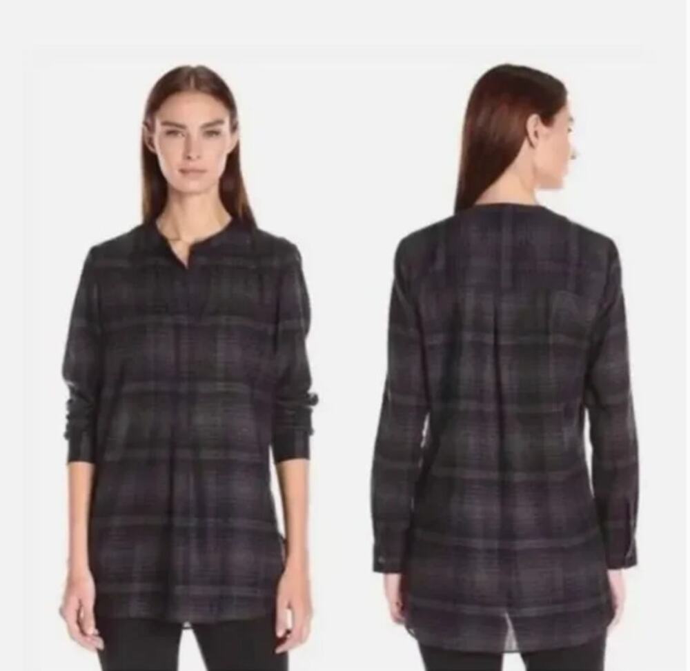 Theory Avalon Plaid Tunic Top – 100% Orvino Wool, Size Medium